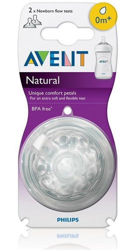 Set De 2 Tetinas Natural Philips Avent Flujo Lento 0 Meses+