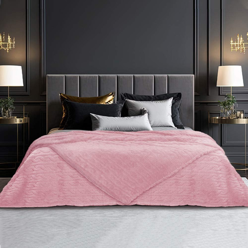 Cobertor Ligero King Size Jumbo Cobija Suave Grabada Color Rosa Diseño De La Tela Grabado
