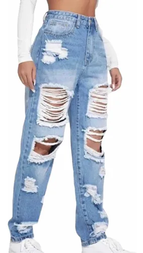 Jeans Dama Importado Moda, Roto Corte Alto Mom Jeans 90279