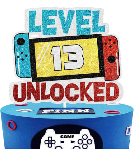 Level 13th Unlocked Cake Topper - Electronic Games Theme Boy