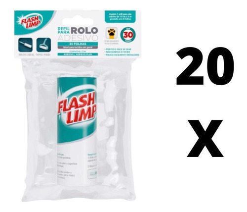 Refil Rolo Tira Pelo Com 20 Peças 30 Folhas Cada Flashlimp