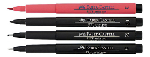 Conjunto de 4 Rotuladores Preto/Vermelho Profissionales Faber Castell