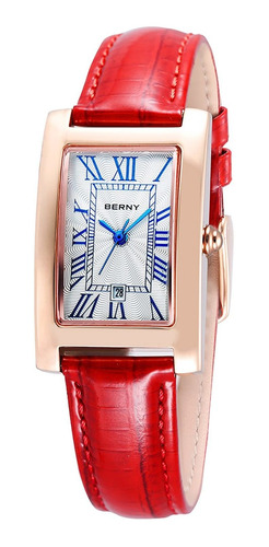 Reloj Mujer Berny 2912l-rd-fb Cuarzo Pulso Rojo En Cuero