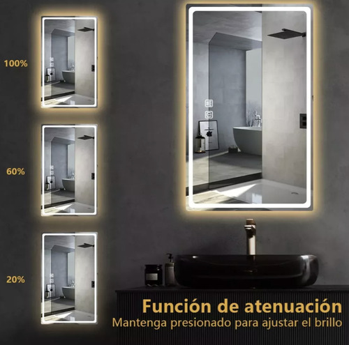 Espejo Led Baño 50x70cm Touch 3 Modo Con Función Antivaho