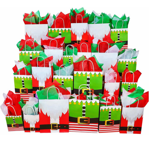 Aneco 24 Pieza Papa Noel Elfo Traje Papel Kraft Bolsa 3 30