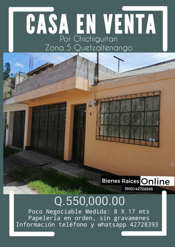 Imagen 1 de 1 de Casa En Venta Por Chichiguitan Zona 5 Quetzaltenango 