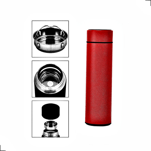 Garrafa Térmica Inoxidável Aço Digital Led Temperatura 500ml Cor Vermelho