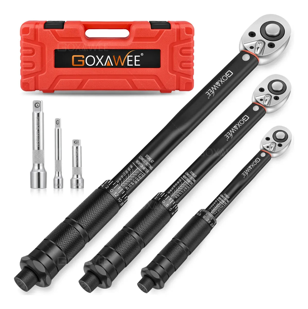 Kit De Llaves Dinamométricas Torquímetro Goxawee® 1/2'' 28-210 N.m,3/8'' 19-110n.m,1/4'' 3-33n.m, 3 Adaptadores Rango De Precisión: +/- 3%adecuado Para Diversas Tareas De Mantenimi
