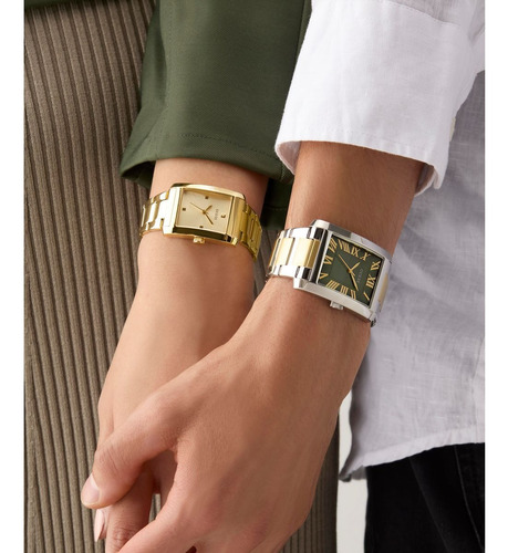 Reloj Guess Clyde Bitono Hombre Bisel Plateado Fondo Verde