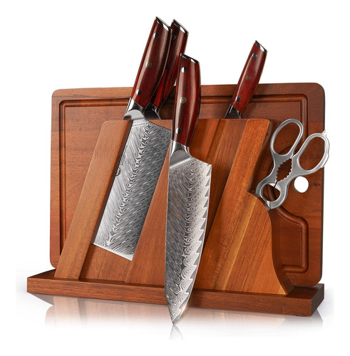 Yarenh Kitchen Knife Set With Block Cutting Board And