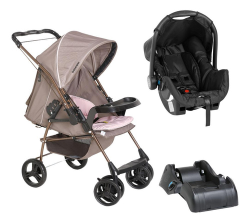 Carrinho Milano Rev Ii Cappuccino Rosa Bebê Conforto E Base