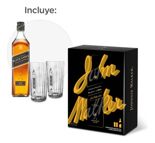 Johnnie Walker Black Label 12 Años 750ml + 2 Vasos