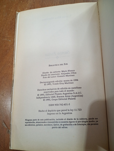 Libro Santa Evita Tomás E. Martínez Planeta 1996 (Usado)