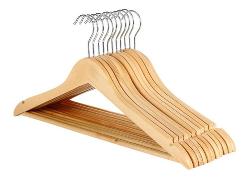 Imagen 1 de 6 de Pack 15 Colgadores De Madera Ganchos Perchero Ropa