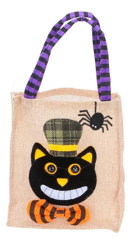 Bolsa Dulces De Lino C/asa Halloween 16x19cms Reusable 12pz Color Combinado