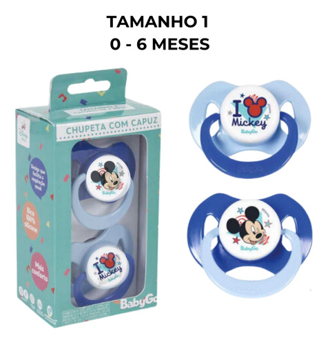 Chupeta C/ Capuz C/2 Un Orto Mickey Tamanho 1 - Babygo