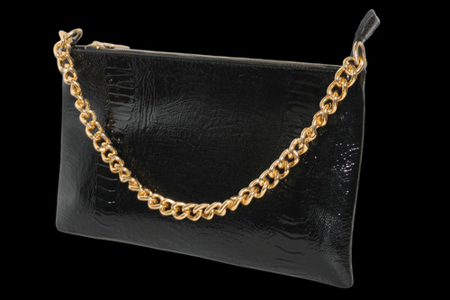 Cartera Mujer Muñequera Piel Charol Cadena Dorada Dama