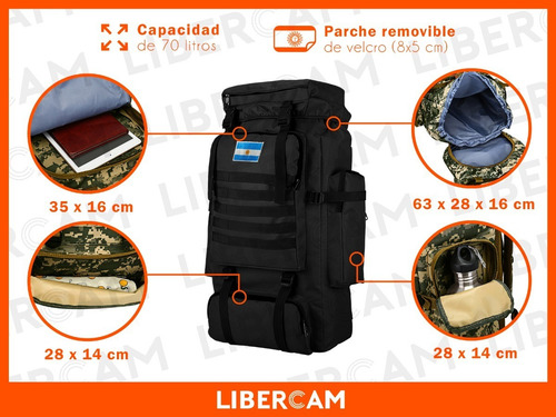 Imagen 4 de 6 de Mochila Camping Tactica Militar Viaje Mochilero Trekking Color Negro