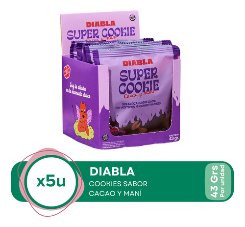 Cookies Diabla Sabor Cacao y Maní caja 5 unidades