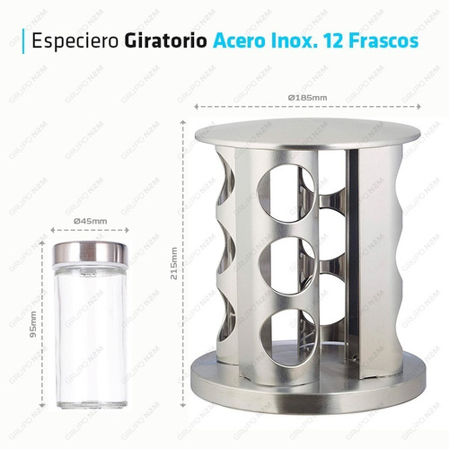Imagen 5 de 9 de Especiero Condimentero Giratorio Set 12 Frascos Acero Cocina