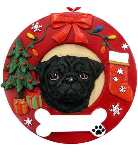 Pug Navidad Ornamento Negro Guirnalda En Forma Fácil Decorac