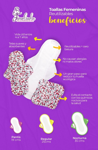 7 Toallas Femeninas Ecológicas Nocturnas Lavables
