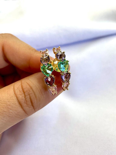 Brinco Santo Estillo Semijoias De Folheado A Ouro Dourado Com Ametista Verde-claro