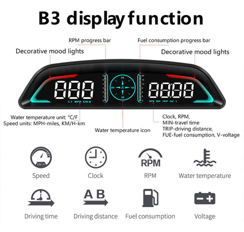 Obd2 Hud Velocímetro Temperatura Agua Pantalla Digital Auto
