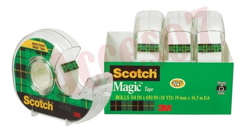 4 Dispensadores Cinta Adhesiva Scotch Magica Invisible 19mm