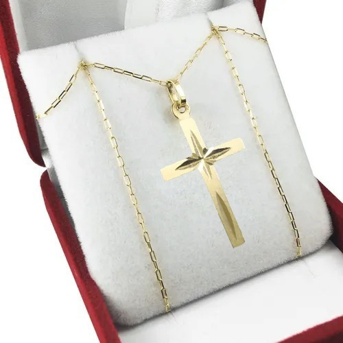 Conjunto Cruz Y Cadena Oro 18k Grande 60cm Hombre Para Papa