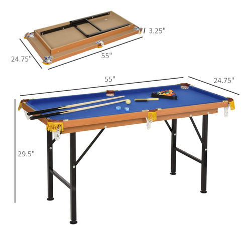 Mesa De Billar Plegable Portátil 55 Pulgadas Con Accesorios Color Del Paño