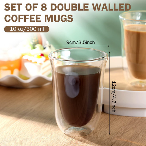 Paquete De 8 Tazas De Café Expreso De Vidrio Doble Pared Claro Nombre Del Diseño