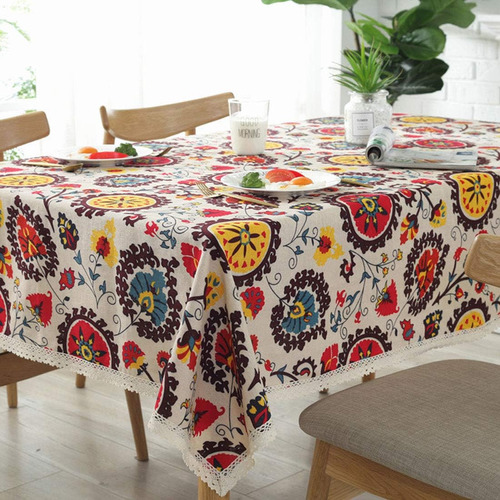 Mantel Vintage Rectangular De Lino Lavable Para Mesa