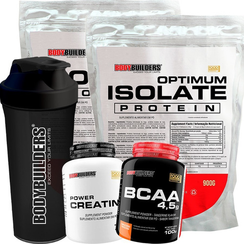 Kit 2x Whey Isolate 900g + Bcaa + Creatina + Coqueteleira Sabor Chocolate