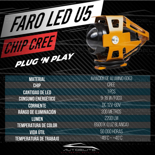 Imagen 8 de 10 de Faro Oro Lupa Led Cree Moto Universal Estrobo U5 125w