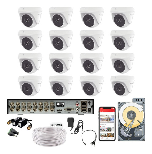 Kit Circuito Cerrado 16 1080 Domo 305mts Utp 1tb