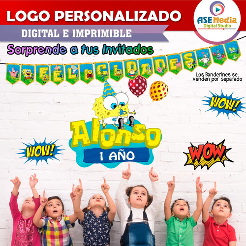 Logo Digital Bob Esponja Y Amigos Personalizado Con Nombre