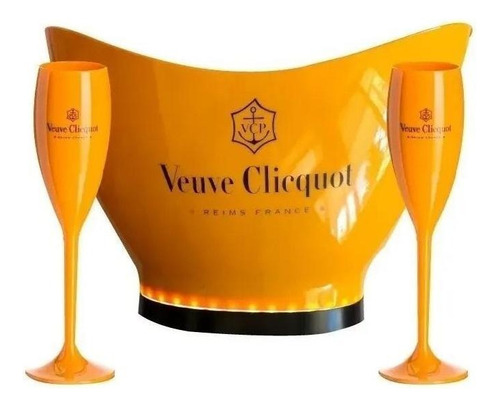 Champanheira Veuve Cliquot Com Led Espumante + 12 Taças