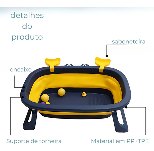 Banheira Infantil Dobrável Com Rede De Segurança E Proteção Cor Amarelo Crab