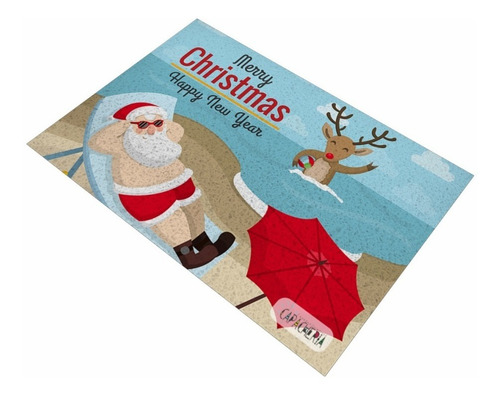 Tapete Capacho Divertido Natal - Papai Noel Praia 000281 Desenho Do Tecido Estampado