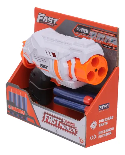 Pistola Fast Pioneer Lançador Com 4 Dardos Soft Zippy Toys