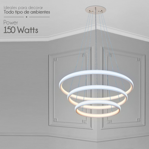 Imagen 5 de 10 de Lampara Led Diseño Elegante Colgante 150w Luz Mixta