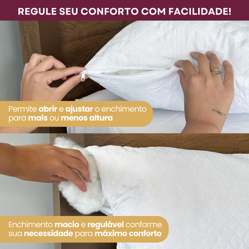 Travesseiro Altura Regulável Super Macio Luxo Antialérgico Antiácaro Ajustável Com Zíper Premium