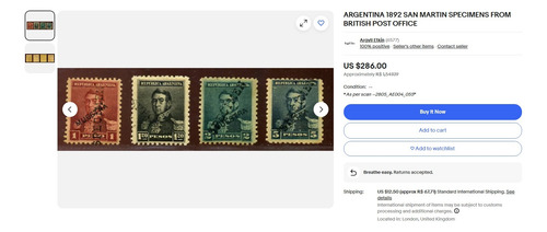 S1548 Argentina 1892 Set Quatro Selos Specimen Raríssimos