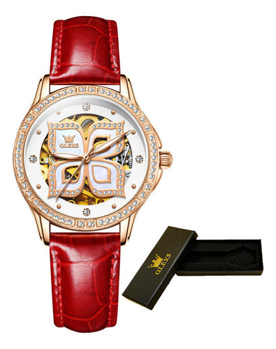 Reloj Mecánico Hueco Luminoso Olevs Diamond Color De La Correa Leather