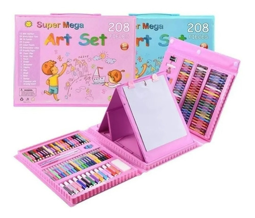 Set Arte Maleta X208 Piezas Caballete Crayon Acuarela Plumon