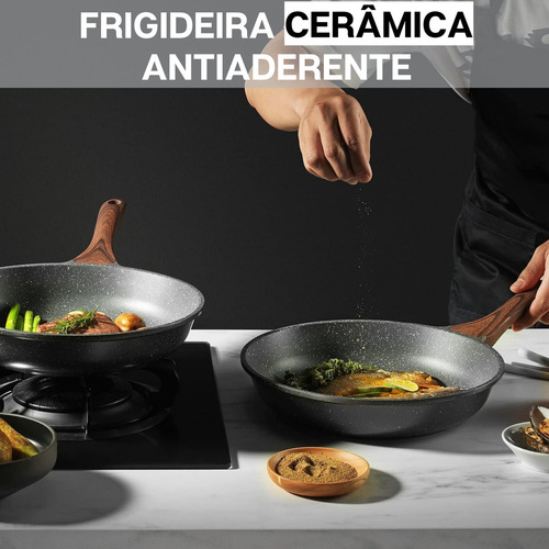 Frigideira Cerâmica Antiaderente Grande Para Fogão A Gás Indução Panela Frita Sem Óleo Moderna Mix