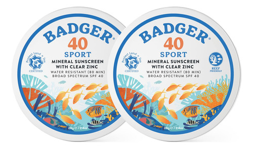 Badger Protector Solar Mineral Spf 40 Sport (paquete De 2) 