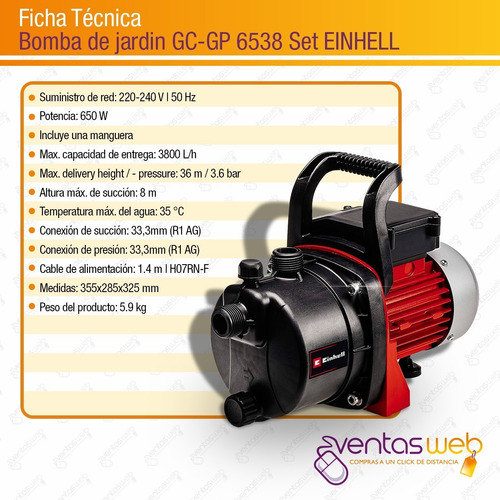 Imagen 7 de 8 de Bomba De Superficie Jet Portatil 650w Riego Jardin 3800 L/h