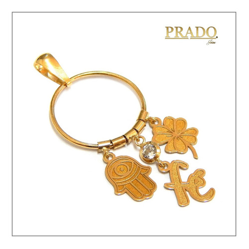 Imagem 2 de 6 de Pingente Em Ouro 18k Patuá Amuleto Mão De Fátima Fé Trevo